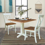 36 Solid Wood Square Dual Drop Leaf Dining Table with 2 Dining Chairs