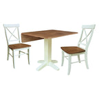 36 Solid Wood Square Dual Drop Leaf Dining Table with 2 Dining Chairs