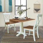 36 Solid Wood Square Dual Drop Leaf Dining Table with 2 Dining Chairs