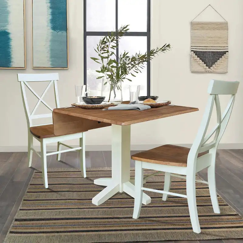 36 Solid Wood Square Dual Drop Leaf Dining Table with 2 Dining Chairs