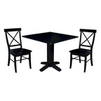 36 Solid Wood Square Dual Drop Leaf Dining Table with 2 Dining Chairs