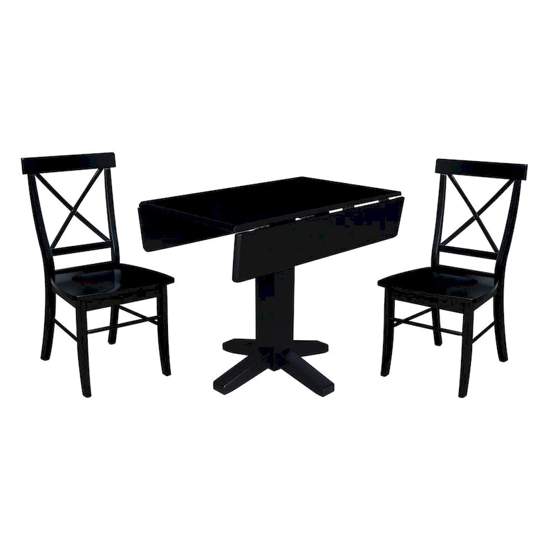 36 Solid Wood Square Dual Drop Leaf Dining Table with 2 Dining Chairs