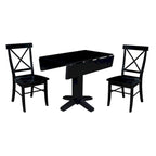 36 Solid Wood Square Dual Drop Leaf Dining Table with 2 Dining Chairs