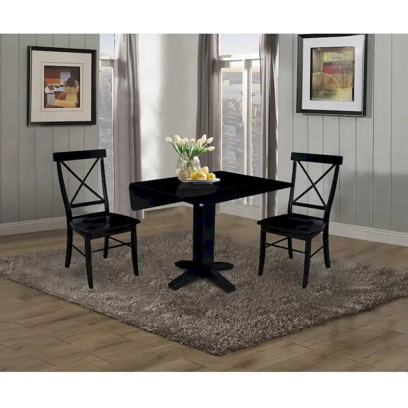 36 Solid Wood Square Dual Drop Leaf Dining Table with 2 Dining Chairs