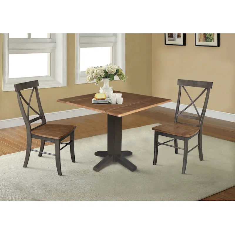 36 Solid Wood Square Dual Drop Leaf Dining Table with 2 Dining Chairs