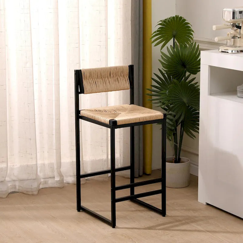Bar Stools Set of 2 Paper Rope Weave Dining Chairs