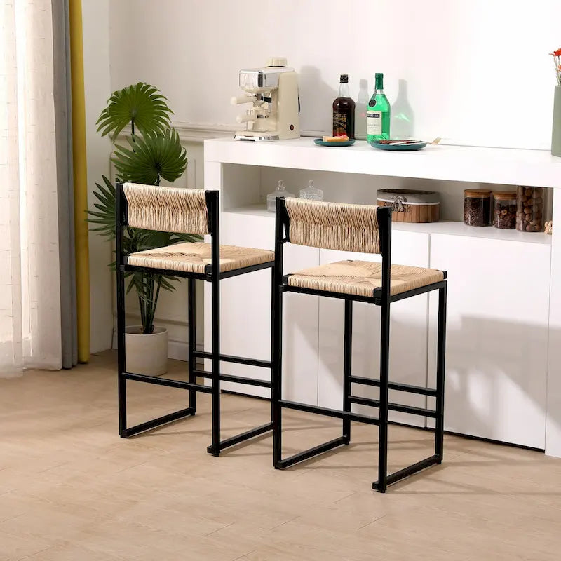 Bar Stools Set of 2 Paper Rope Weave Dining Chairs
