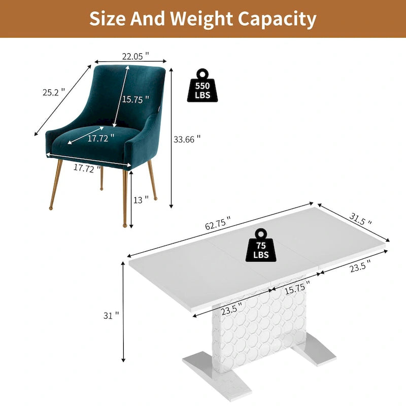 7-Piece Clihome High-gloss Extendable Table Velvet Chair Dining Set