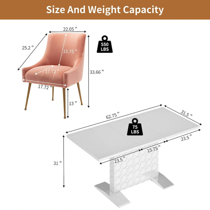 7-Piece Clihome High-gloss Extendable Table Velvet Chair Dining Set