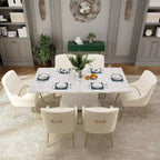 7-Piece Clihome High-gloss Extendable Table Velvet Chair Dining Set