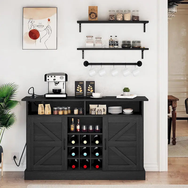 52Farmhouse Coffee Bar Cabinet with Floating Shelf - 15.75D x 52W x 34H