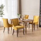 Thickened Fabric Dining Chairs w/Solid Wood Legs,Bronze nail head,Set of 2