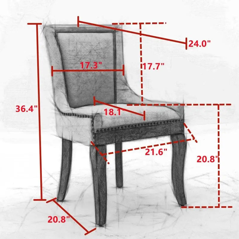Thickened Fabric Dining Chairs w/Solid Wood Legs,Bronze nail head,Set of 2