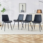 A Set Of 4 Style Restaurant Cushioned Chairs With Suede Backrests And Black Metal Legs,Suitable For Kitchens,Lounges,Farmhouses