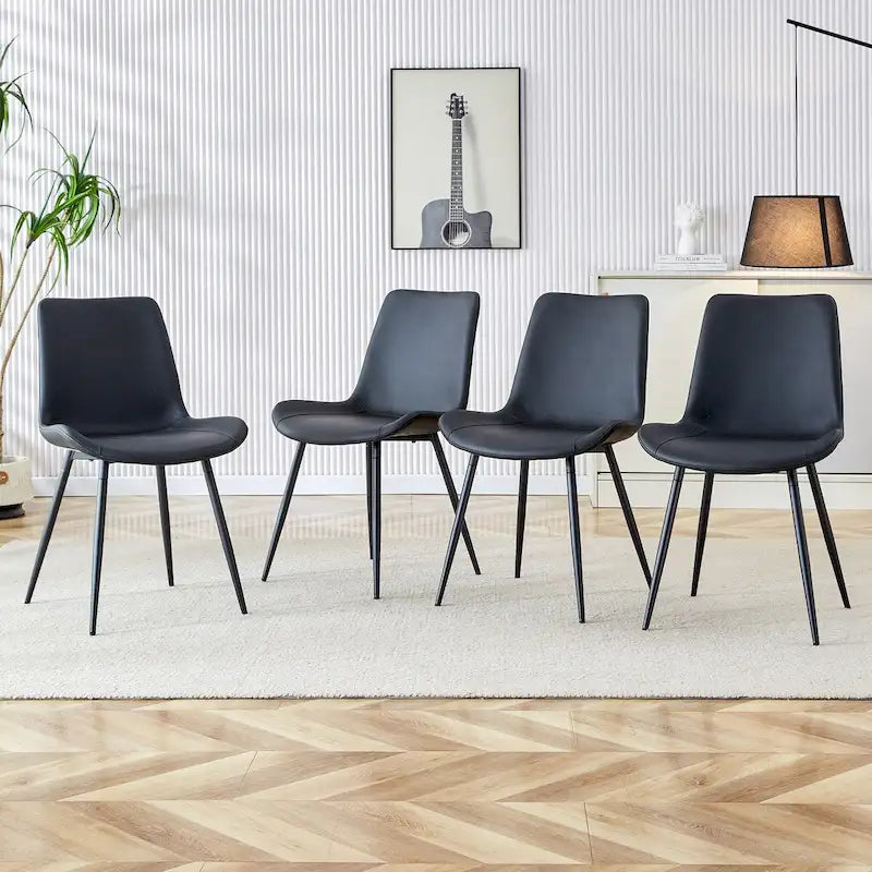 A Set Of 4 Style Restaurant Cushioned Chairs With Suede Backrests And Black Metal Legs,Suitable For Kitchens,Lounges,Farmhouses