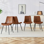 A Set Of 4 Style Restaurant Cushioned Chairs With Suede Backrests And Black Metal Legs,Suitable For Kitchens,Lounges,Farmhouses