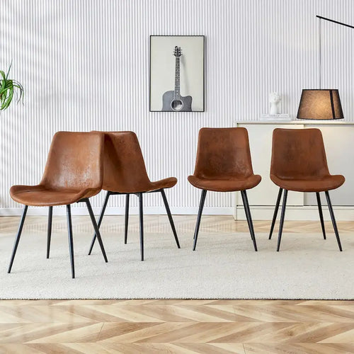 A Set Of 4 Style Restaurant Cushioned Chairs With Suede Backrests And Black Metal Legs,Suitable For Kitchens,Lounges,Farmhouses