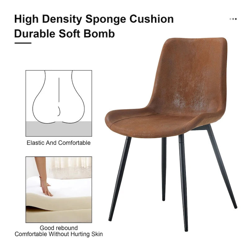 A Set Of 4 Style Restaurant Cushioned Chairs With Suede Backrests And Black Metal Legs,Suitable For Kitchens,Lounges,Farmhouses