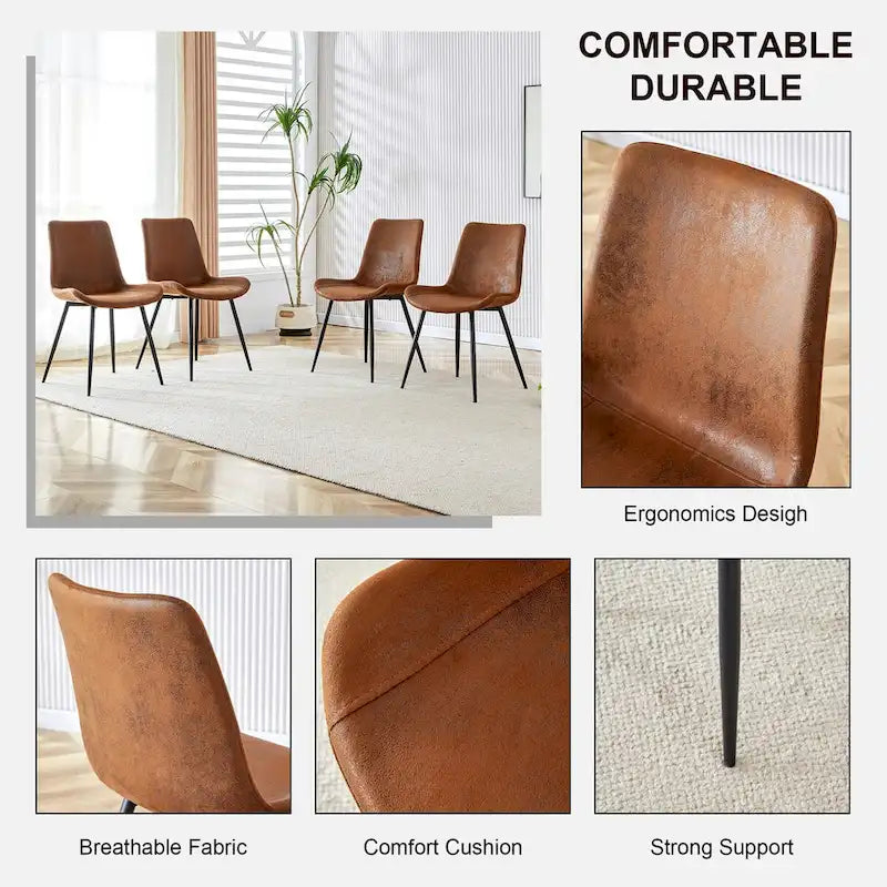 A Set Of 4 Style Restaurant Cushioned Chairs With Suede Backrests And Black Metal Legs,Suitable For Kitchens,Lounges,Farmhouses