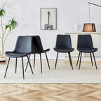 A Set Of 4 Style Restaurant Cushioned Chairs With Suede Backrests And Black Metal Legs,Suitable For Kitchens,Lounges,Farmhouses