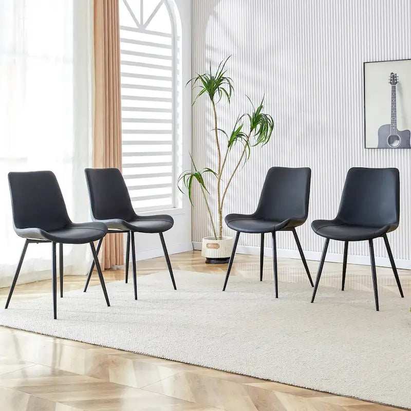 A Set Of 4 Style Restaurant Cushioned Chairs With Suede Backrests And Black Metal Legs,Suitable For Kitchens,Lounges,Farmhouses