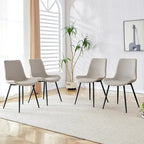A Set Of 4 Style Restaurant Cushioned Chairs With Suede Backrests And Black Metal Legs,Suitable For Kitchens,Lounges,Farmhouses
