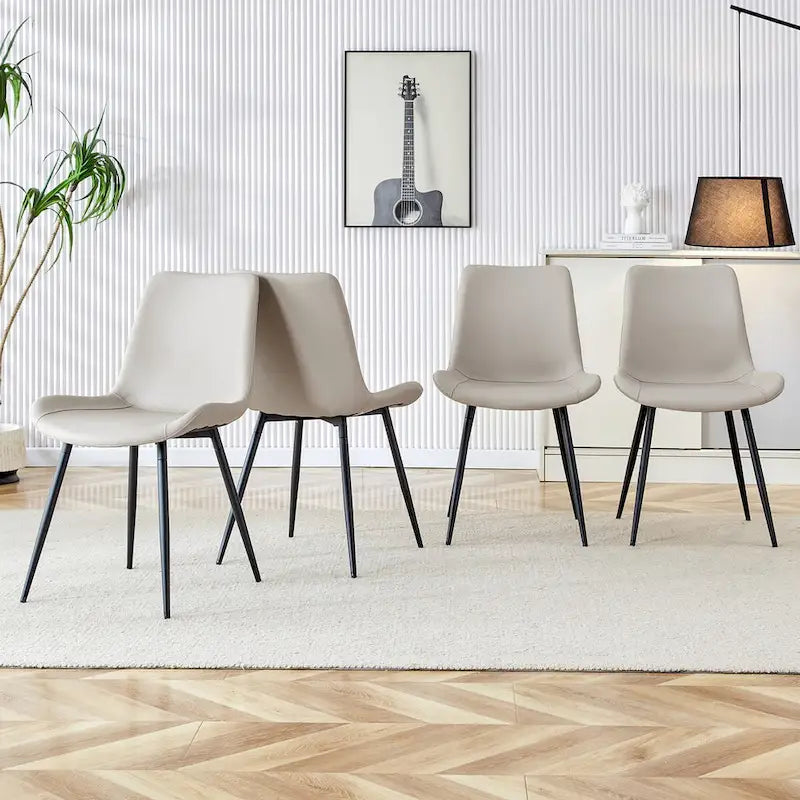 A Set Of 4 Style Restaurant Cushioned Chairs With Suede Backrests And Black Metal Legs,Suitable For Kitchens,Lounges,Farmhouses