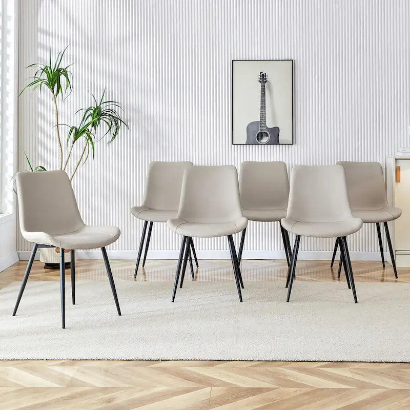 A Set Of 4 Style Restaurant Cushioned Chairs With Suede Backrests And Black Metal Legs,Suitable For Kitchens,Lounges,Farmhouses