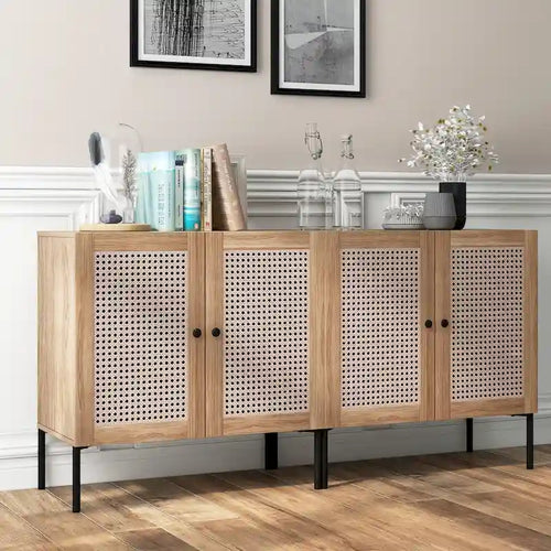 2 PCS Buffet Sideboard Wine Cabinet Cupboard with Adjustable Shelf