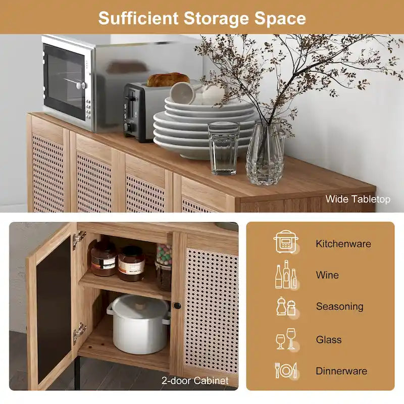 2 PCS Buffet Sideboard Wine Cabinet Cupboard with Adjustable Shelf