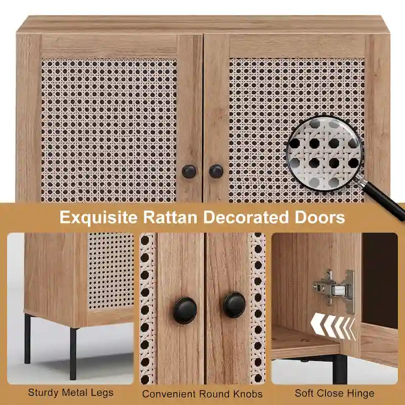 2 PCS Buffet Sideboard Wine Cabinet Cupboard with Adjustable Shelf