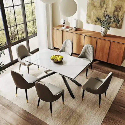 9 - Piece Extendable Rectangular Sintered Stone Cross Legs Dining Set With 8 Chairs