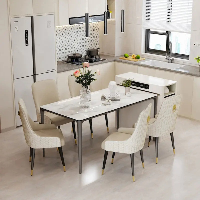 Luxurious Italian Marble Dining Table Sintered Stone Top Rectangular - 61.81x11.42x11.81 inch
