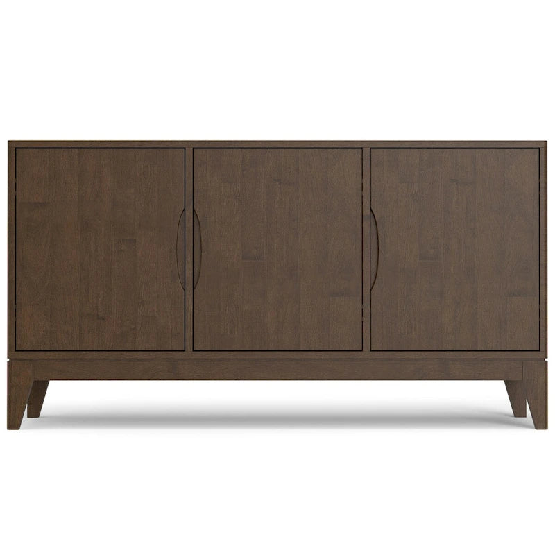 WYNDENHALL Pearson SOLID HARDWOOD 60 inch Wide Rectangle Modern 3 Door Sideboard Buffet / Storage Cabinet in Walnut Brown