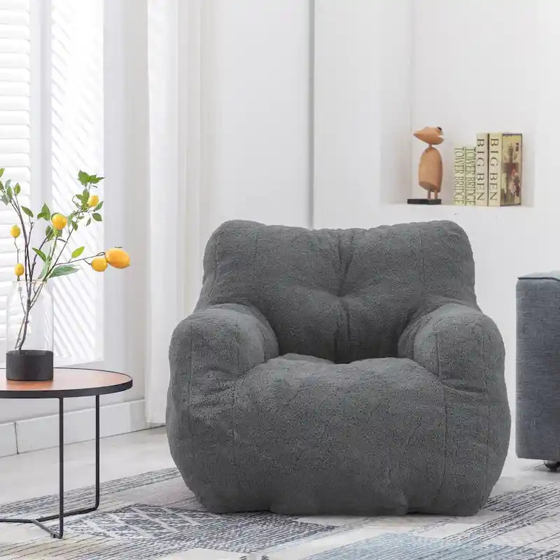 Mieres Faux Fur Fabric Bean Bag Chair, Floor Sofa For Living Room, Bedroom Lazy Sofa