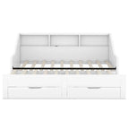 Twin to King Size Daybed Frame with Storage Bookcases and Two Drawers,Charging Design