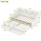 Twin to King Size Daybed Frame with Storage Bookcases and Two Drawers,Charging Design