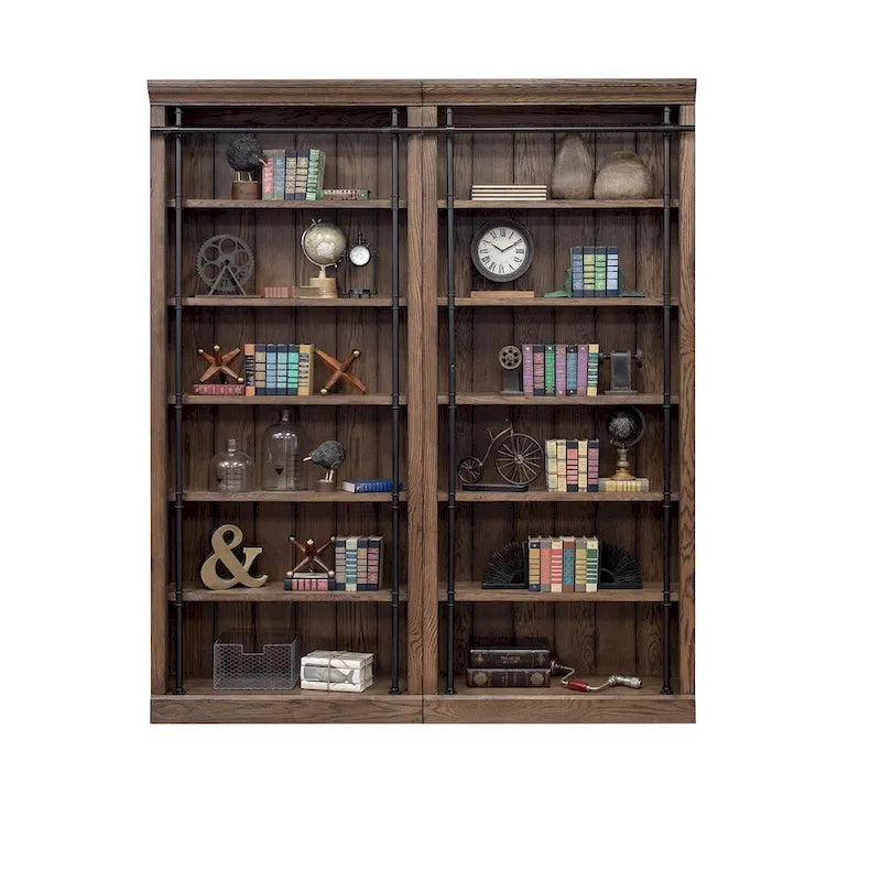 Avondale 8' Tall Bookcase Wall With Ladder, Storage Organizer, Display Shelf for Office, Brown - 80W x 94H x 15D