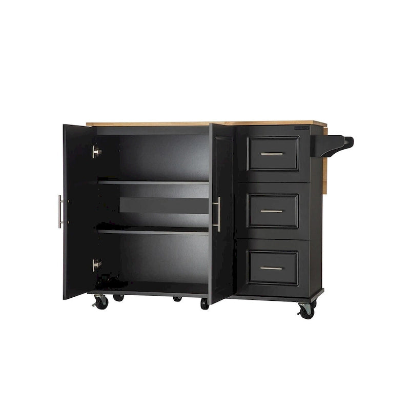 Mobile Kitchen Island & Kitchen Cart,With Extendable Rubber Wood Top and 3 Drawers - 53.93(L) x 17(W) x 36.22(H