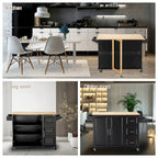 Mobile Kitchen Island & Kitchen Cart,With Extendable Rubber Wood Top and 3 Drawers - 53.93(L) x 17(W) x 36.22(H