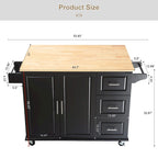 Mobile Kitchen Island & Kitchen Cart,With Extendable Rubber Wood Top and 3 Drawers - 53.93(L) x 17(W) x 36.22(H