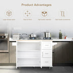 Mobile Kitchen Island & Kitchen Cart,With Extendable Rubber Wood Top and 3 Drawers - 53.93(L) x 17(W) x 36.22(H