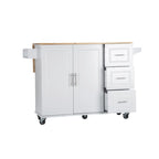 Mobile Kitchen Island & Kitchen Cart,With Extendable Rubber Wood Top and 3 Drawers - 53.93(L) x 17(W) x 36.22(H
