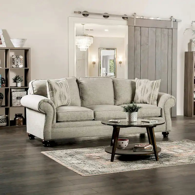 Chetbert Transitional Cream Fabric Upholstered 2-Piece Sofa Set