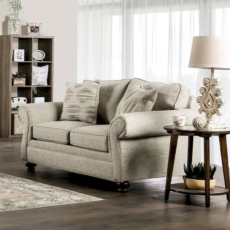 Chetbert Transitional Cream Fabric Upholstered 2-Piece Sofa Set