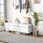 Storage Ottoman Bench, Upholstered End of Bed Bench with Steel Frame, Button Tufted Storage Bench with Safety Hinges