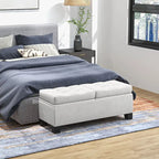 Storage Ottoman Bench, Upholstered End of Bed Bench with Steel Frame, Button Tufted Storage Bench with Safety Hinges