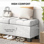 Storage Ottoman Bench, Upholstered End of Bed Bench with Steel Frame, Button Tufted Storage Bench with Safety Hinges