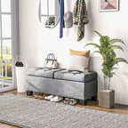 Storage Ottoman Bench, Upholstered End of Bed Bench with Steel Frame, Button Tufted Storage Bench with Safety Hinges