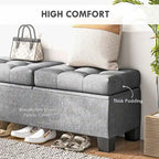 Storage Ottoman Bench, Upholstered End of Bed Bench with Steel Frame, Button Tufted Storage Bench with Safety Hinges